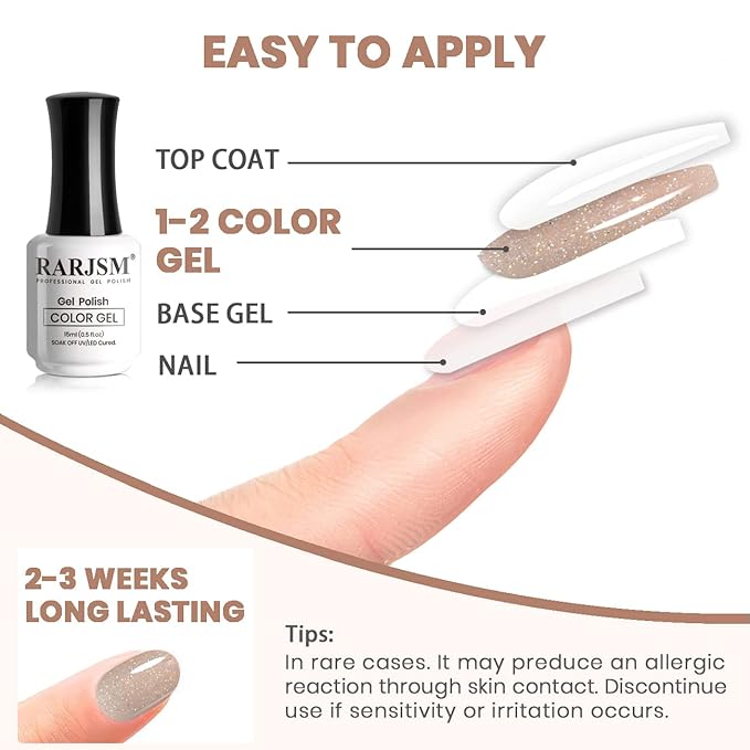 RARJSM Nude Glitter Gel Nail Polish Cashmere Brown Iridescent Shimmery Jelly Gel Polish Neutral Color Skin Tone 15ml Sparkle Rainbow Pigment Gel Soak off UV LED Cured for Home Salon DIY Nail Art