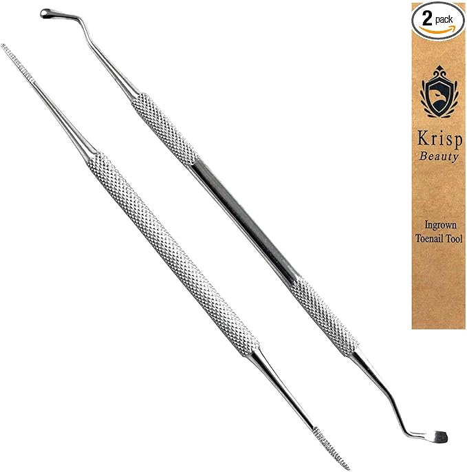 Ingrown Toenail Removal Kit - Under Nail Cleaner Tool Double Ended Nail Lifter & Nail File Cleaning Scooper Curette Tools Trimmer Medical Grade Stainless Steel Manicure Pedicure Nail Care Set by Krisp