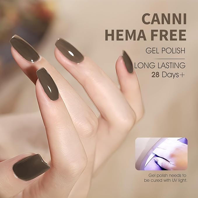 CANNI Brown Gel Nail Polish, 1Pcs Brown Gel Polish Color Nail Polish High Gloss Soak Off U V Nail Manicure Salon DIY at Home