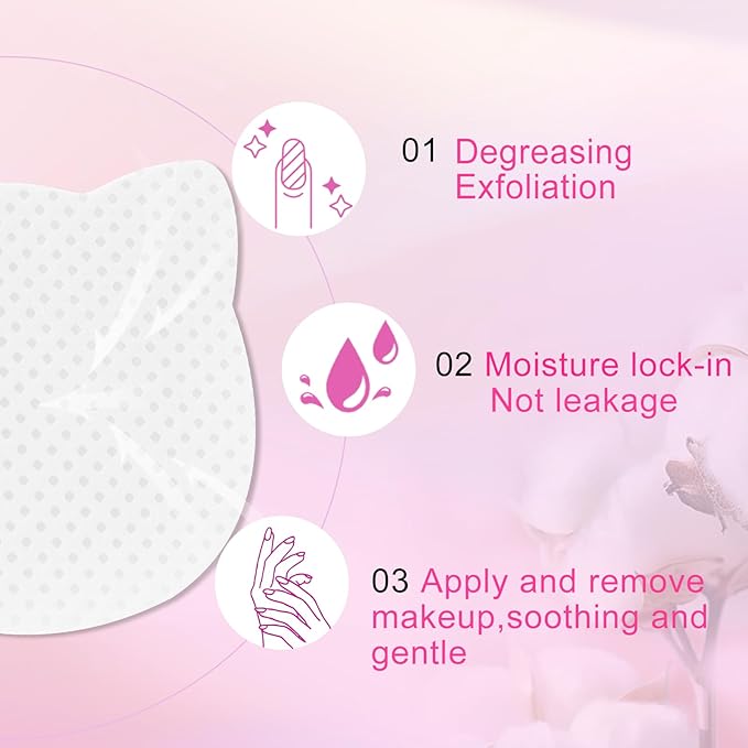 MEKK 800PCS Cat Shape Lint Free Wipes - Super Absorbent Non-Woven for Nail Polish Remover and Eyelash Extension Glue - Soft Dry Nail Prep Wipes (White)