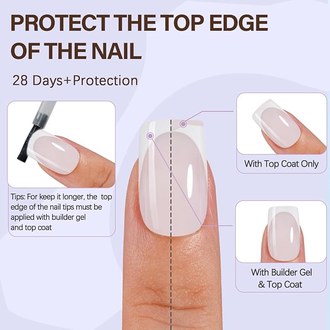 Misssixnails White French Gel Nail Tips, 150Pcs Soft Gel French Tip Press on Nails, Short Square Pre-shaped False Nails, No Need to File Fake Nails for Nail Art DIY