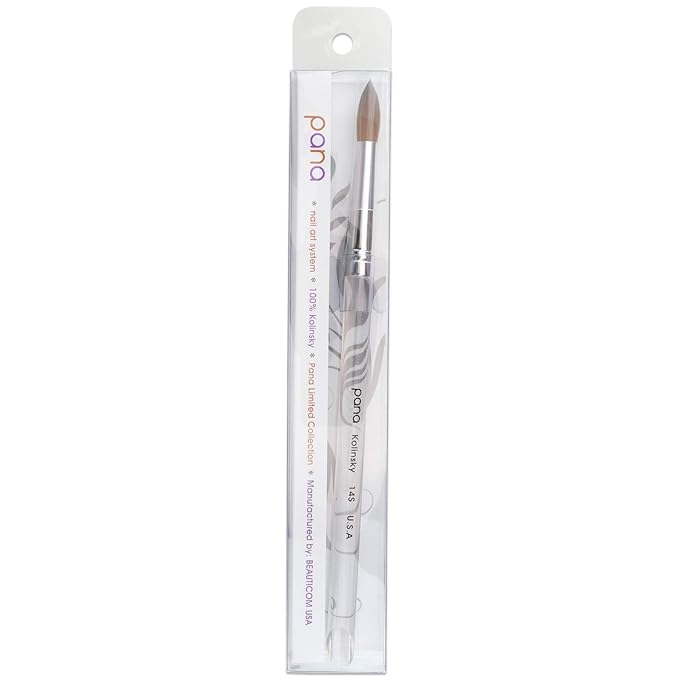 PANA Pure Kolinsky Hair Brush - Round Clear Acrylic Handle (Size 14) - Nail Brush for Acrylic Nail Application, Nail Extension, Manicure Pedicure Salon Beginner and Professional
