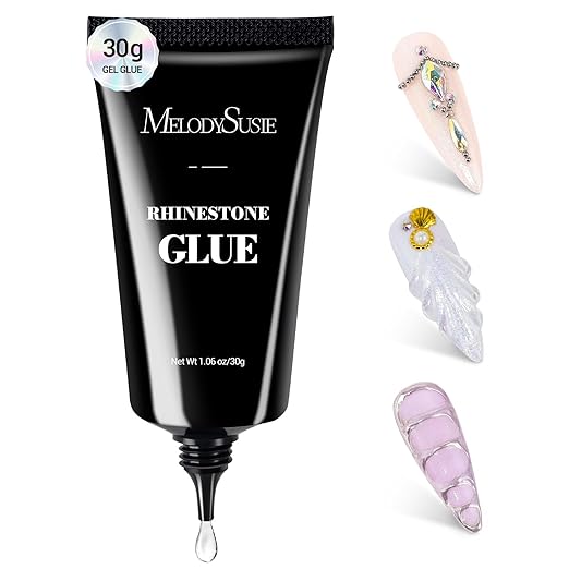MelodySusie Rhinestone Glue Super Strong Gel Nail Glue for 3D Sculpting Nail Art Design Chrome Powder Decals Decor Need UV/LED Cured 30g