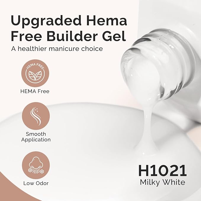 MelodySusie Hema Free Milky White Builder Nail Gel for Nails Thickening, 0.5 Fl Oz, Soak Off UV Extension Gel, Nail Art Design Salon DIY Manicure at Home for Women H1021