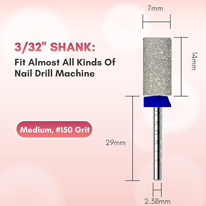 Makartt Nail Drill Bits - Large Barrel Carbide Diamond Sanding Bit for Nails Prep Shaping, Upgrade Drill Tips with Cross Teeth and Dust-Proof Ring for Manicure Salon Cuticle Remove, M #150 Grit