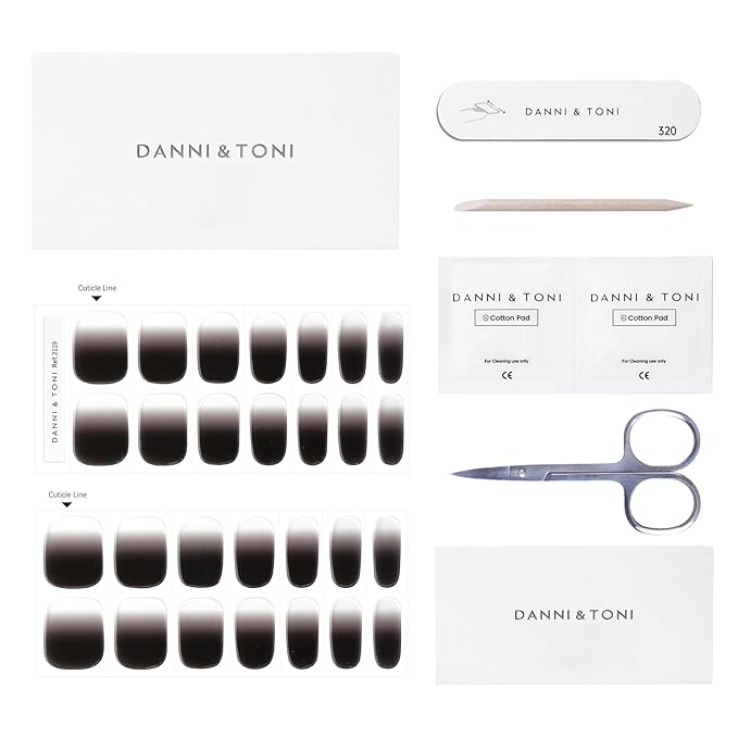 DANNI & TONI Semi Cured Gel Nail Strips Black Transparent Ombre Gel Nail Wraps 28 Stickers |Mystery