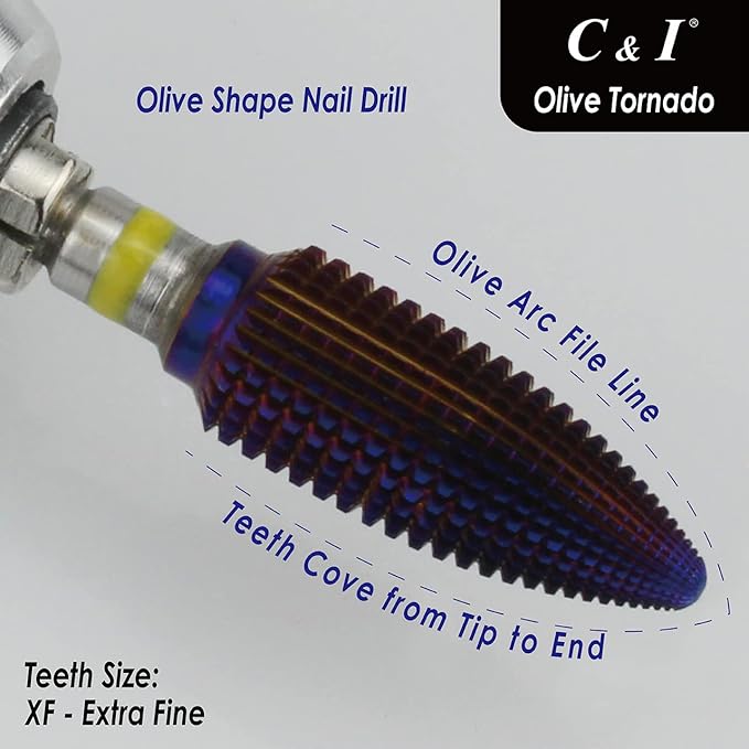 C&I Tapered Tornado & Olive Tornado Nail Drill, E File for Manicure Drill Machine, Professional Nail File to Quick Remove Nail Gels (XF, Olive)