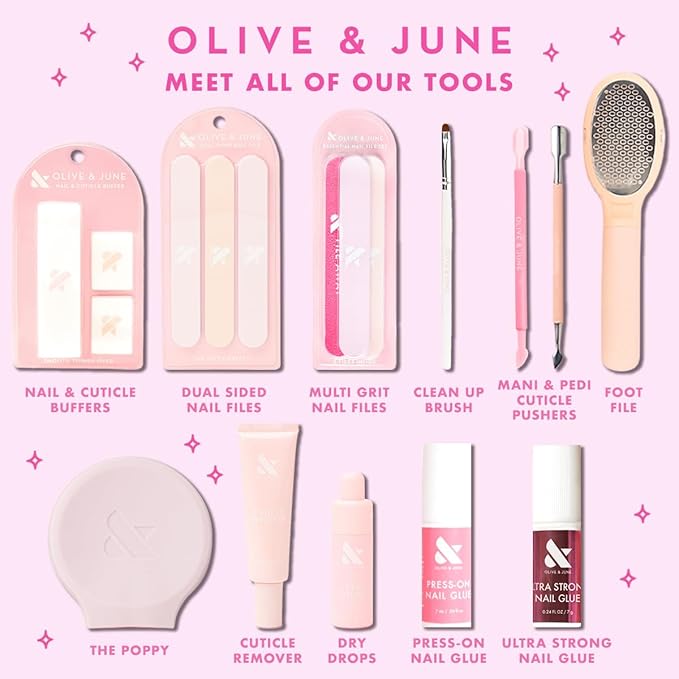 Olive & June Nail File Pack | 3 Dual-Sided Nail Files for Smoothing & Shaping | 2 Salon-Style for Manicures + Pedicures | Pro-Quality Nail Tools for At-Home Use | Gentle Dual-Grit Finish