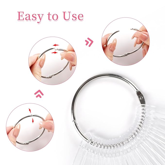 BQAN 50Pcs Nail Swatch Sticks with Ring, Nails Art Polish Display | Nail Practice Sticks | False Nails Sample Stick for Home or Salon Use