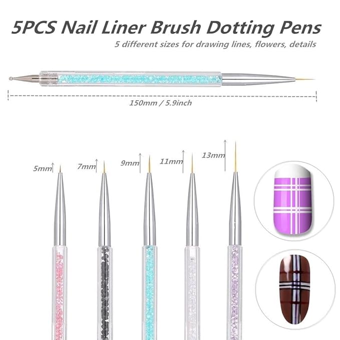 5PCS Dual Tipped Nail Art Sculpture Pen & 5PCS Nail Dotting Pens with Liner Brushes