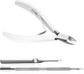 Fine Edge Cuticle Trimmer & Nippers, Scissors, Silicone Handle Nail Tools for Precise Removal, Durable Washable Cuticle Cutter & Remover & Pusher Nail Clippers (White+ Pusher 1Set)