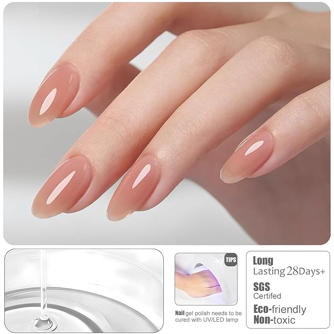 Vishine 16ml Deep Nude Rubber Base Builder Gel, 6 in 1 Rubber Base Gel Polish For Nail Thickening, LED Nail Lamp Cured Nail Strengthener Extension Color Base Gel In A Bottle R066