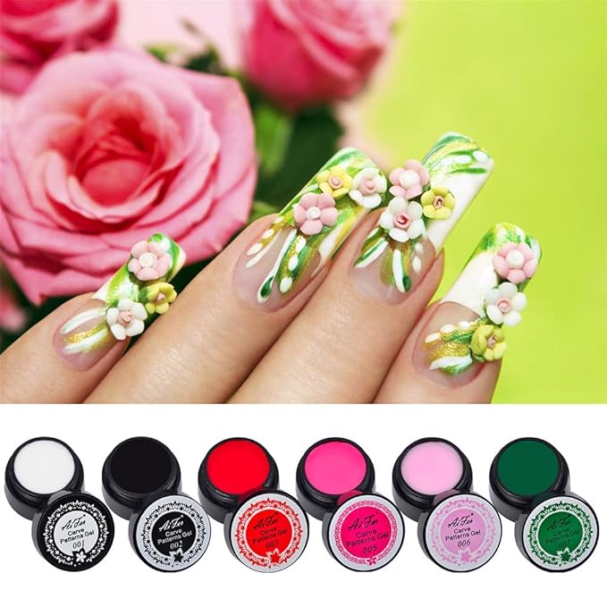 6 Color Carving Gels 3D Sculpture Gel for Nail Art Decoration Kit Creative DIY Nail Art Painting Carved Soak Off Polish Flowers Design Modeling Tool