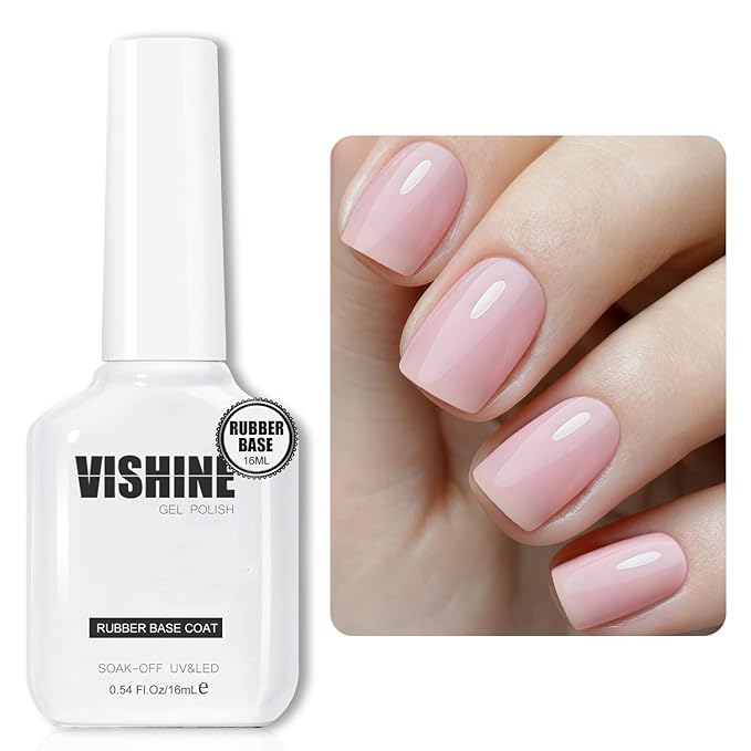Vishine Milky Pink Rubber Builder Base Gel Nail Polish, 6 in 1 Builder for Strengthen Apex Building Extension Long Lasting Protect U V Cured Color Based Manicure for Fragile Nails Art Home Salon R063