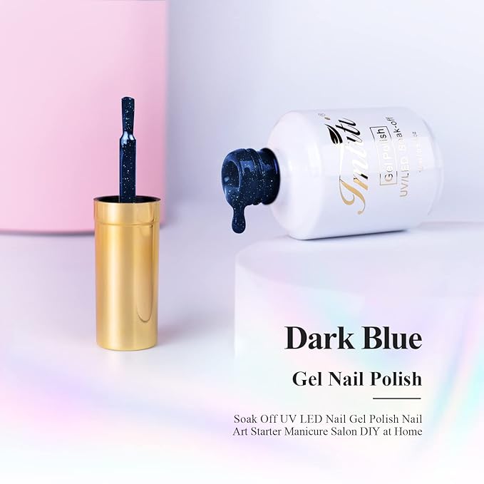 Imtiti Glitter Blue Gel Nail Polish, 1 Pcs 0.5 fl oz Sparkly navy blue gel nail polish Color Soak Off Gel Polish Nail Art Manicure Salon DIY Nail Lamp Gel Nail Design Christmas Halloween Decoration
