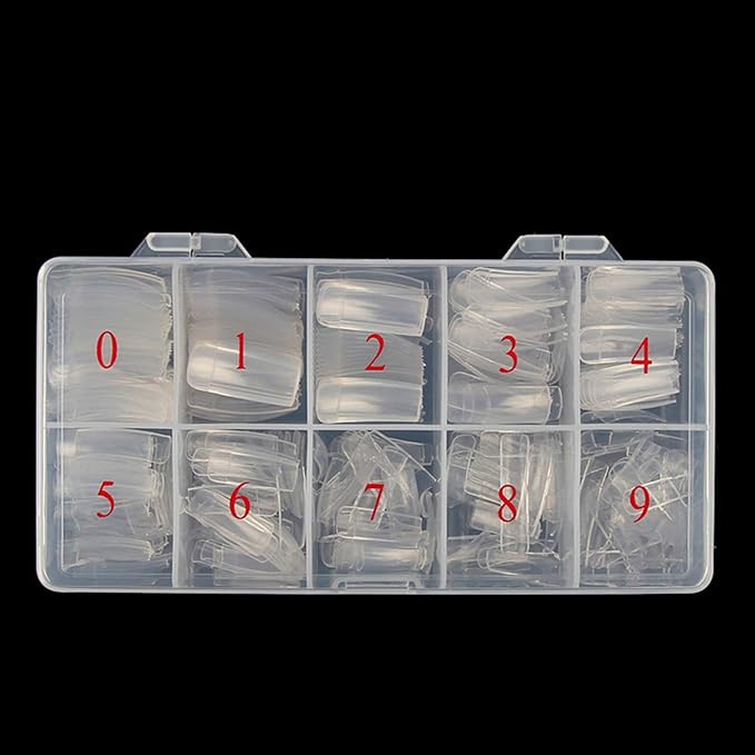 Clear Nail Tips 500pcs French Acrylic Half Cover Fake Nails with Storage Case 10 Sizes Long False Nail for Lady Nail Salons and Home DIY Nail Art(Half Cover)