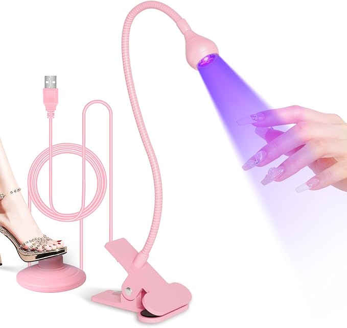 AORAEM UV LED Nail Lamp, Quick Drying UV Light for Gel Nails Foot Control LED Nail Cure Lamp, Flash Cure Light with Gooseneck and Clamp for Gel Nails, Pink