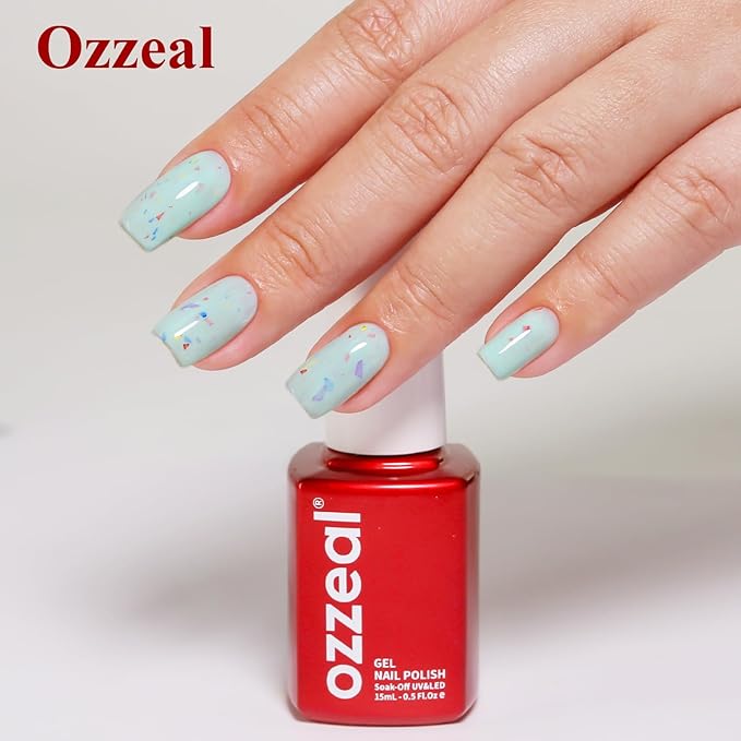 Pastel Gel Polish,0.5 Fl Oz Light Green Flake Glitter Gel Nail Polish Macaron Spring Summer LED UV Speckled Sparkle Art Starter Manicure Salon DIY Nail
