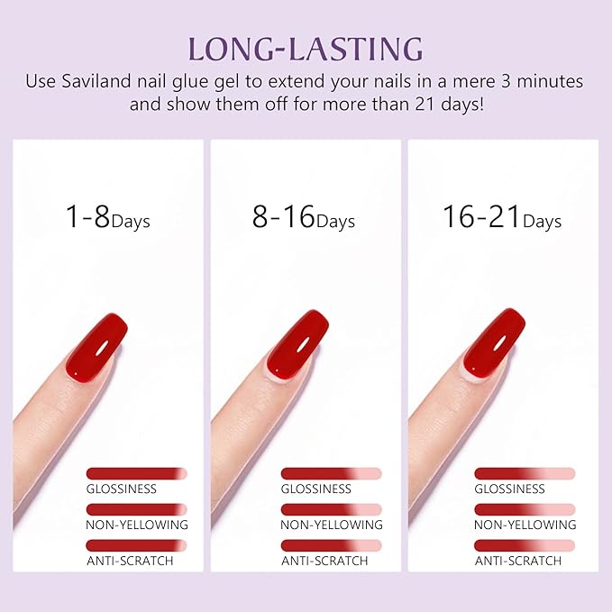 SAVILAND Gel Nail Glue 2pcs 15ML with 2 Basic Colors Nail Extension Kit Clear Nude Nail Strengthen Gel