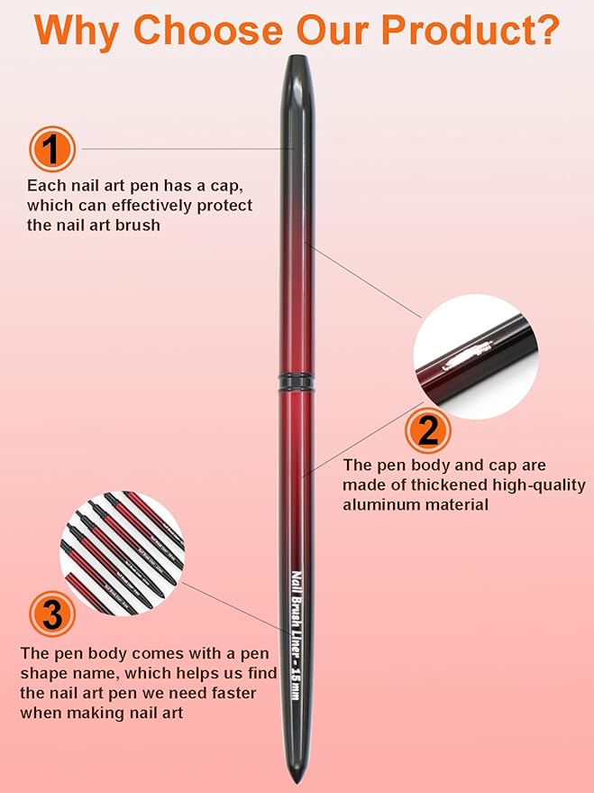 MYR 6Pcs Metal Nail Art Brushes and 2Pcs Nano Nail Files, including 6/9/12/15/18/25mm Nail Art Liner Brushes suitable for Creating Lines, Ripples, Grid Patterns, and Intricate Designs on the Nail Tips