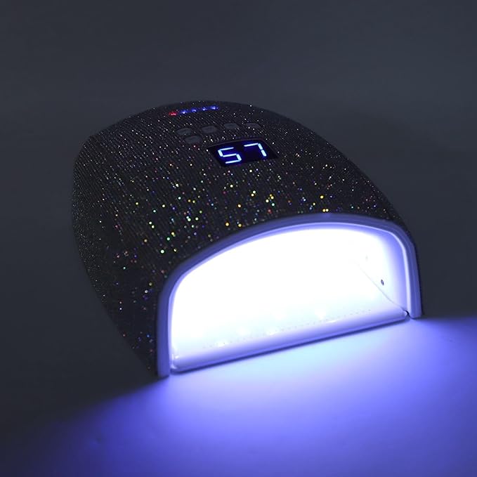 66W Nail Lamp with Rhinestones, Rechargeable Nail Lamp for Gel Nails, 15600mAh 33pcs Lamp Chips 4 Timer Setting Removable Bottom Tray Led Nail Light (US Plug)