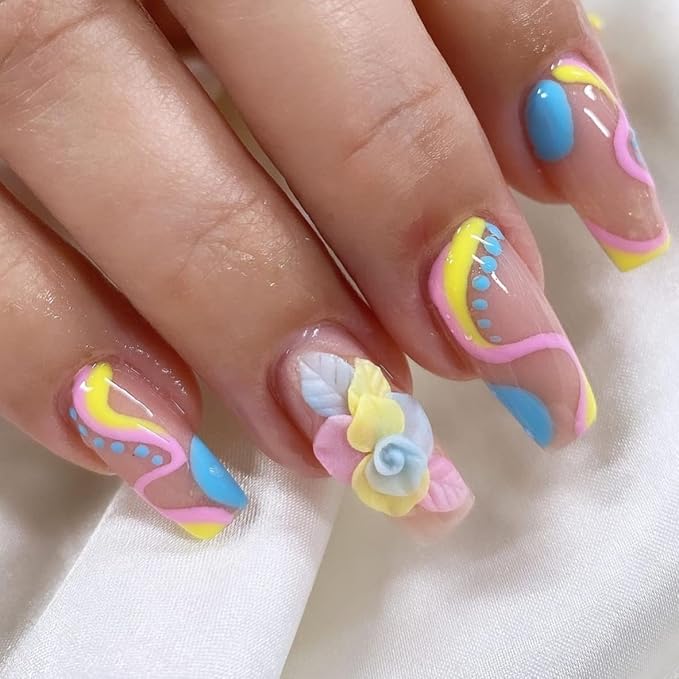3D Acrylic Flower Nail Art Charms Handmade by Acrylic Powder - 15 colors, 24pcs Flowers Nail Rhinestones Kit 3D Crystal Nail Pearls Flat Design Acrylic Nail Art for Women Girls (Pastel)