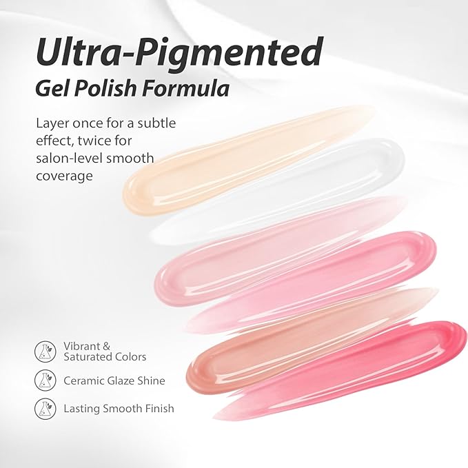 Makartt Jelly White Pink Nude Gel Nail Polish Set 15ml One N'Done 6 Colors Sheer Transparent Gel Polish Kit Salon-Grade UV Nail Art Manicure DIY Salon Home - Peachy Pink