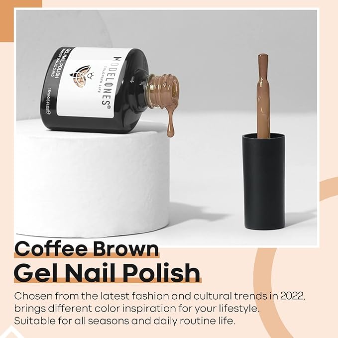 modelones Gel Nail Polish, 15ML Caramel Coffee Brown Gel Polish Soak Off LED Neutral Nude Brown Color Nail Gel Polish, Salon DIY Nail Art Manicure at Home Gift for Women Holiday, 0.5 fl oz.