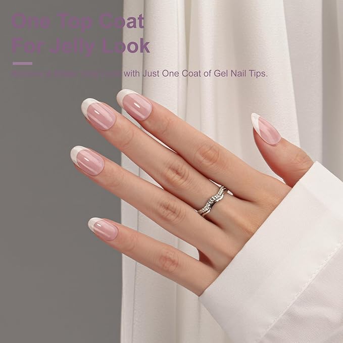 Gel French Tip Nails Short Almond French Tip Press on Nails SXVME White French Nail Tips 300Pcs Pre-applied Tip Primer Natural Pink Fake Nails Extensions Gel Nail Kit for Women Girls DIY