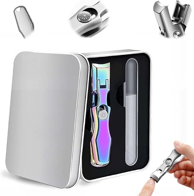 Stainless Steel Large Mouth Nail Clippers, 2025 Upgrades Large Wide Jaw German Clipper for Thick Nails, Angled Head Long Handled Toe Nail Clippers with Wide Jaw Opening (with rubbing Strips-Colorful)
