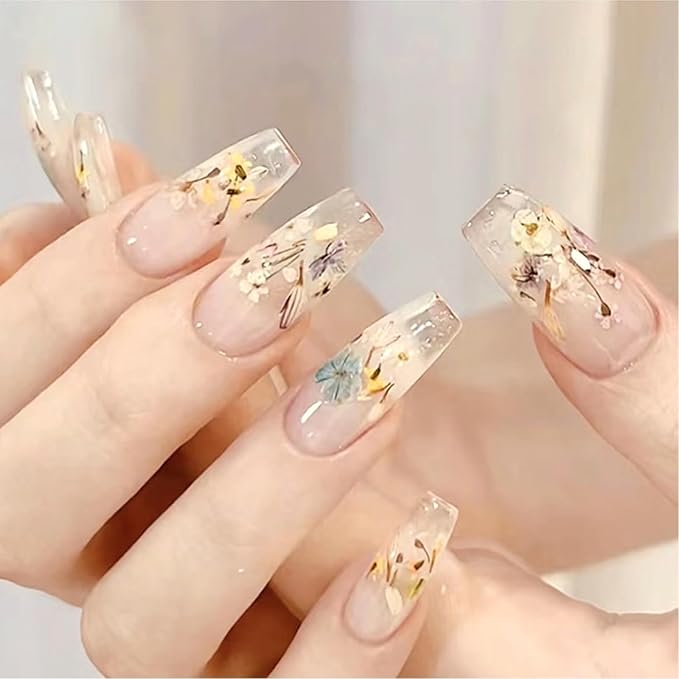 4 Boxes 3D Dried Flowers Nail Art Stickers Mini Dried Flower Nail Stickers Mixed Colors Dried Gypsophila Flowers Natural Floral Dried Flower Decals for Women Girls Nail Decorations DIY Craft