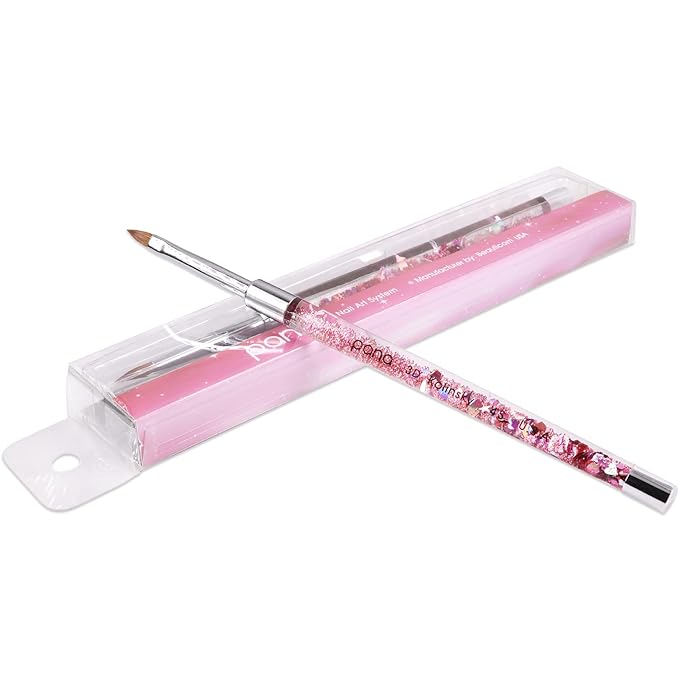 PANA 3D Kolinsky Nail Art Brush - Pink Glitter Handle, Size 4 - Acrylic Nail Art Sculpture Brush for Manicures Pedicure Salon Professional or Beginner