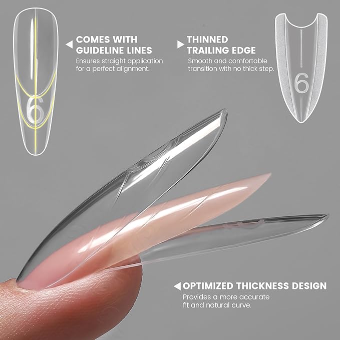 YOKEFELLOW Original Sandwich Nail Dual Form -240Pcs Almond Round Nails Forms with Guide Lines, 15 Sizes Top & Bottom Nails Mold for Builder Gel Nail Extensions