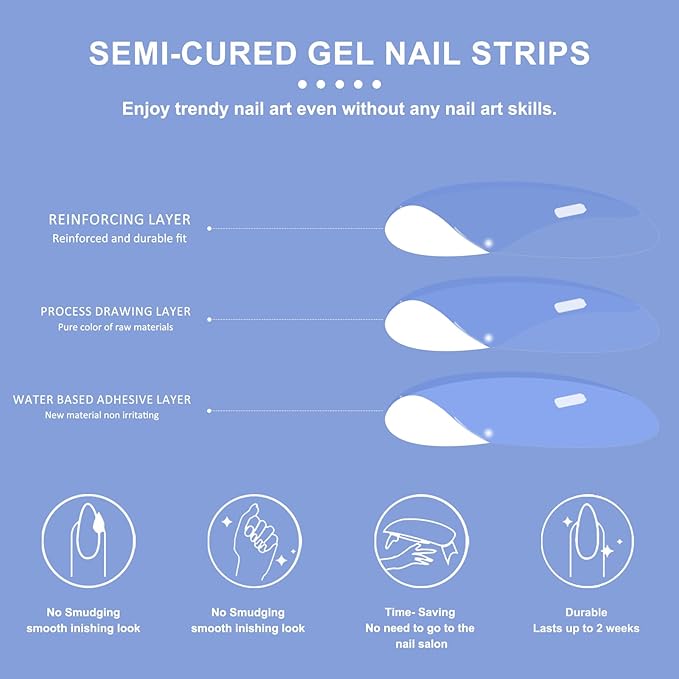 SILPECWEE Semi Cured Gel Nail Strips, Toenails Stickers Full Nail Wraps UV Light Required, Salon Quality, Easy to Apply & Remove, Toenail Strips for Women Girl (Dreamy Sky Red - 32PCS)