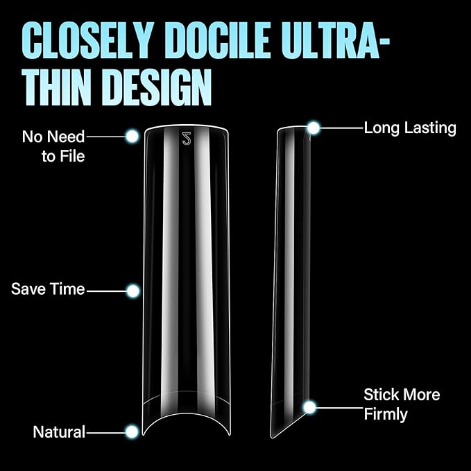 TOMICCA Extra Long Square Nail Tips XXL – 240pcs Clear Half Cover No C Curve Nail Tips, 10 Sizes False Nails for DIY & Salon, Beginners & Professionals