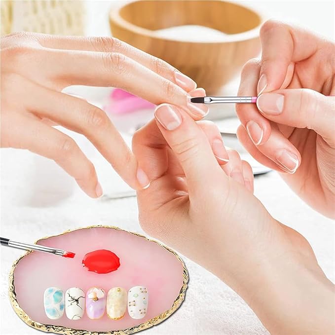 21 Pcs Nail Art Brushes & Tools Set, Pink: Resin Palette, Mixed Color, 2 Way Acrylic, Silicone Carving Pen, Dotting Pen, Manicure Kit, DIY Makeup Display Board