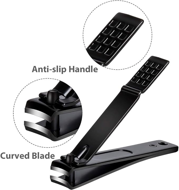 Nail Clippers Set, Sharp Stainless Steel Fingernail and Toenail Clippers, Black Nail Cutter, Large and Large 2 Piece Set.