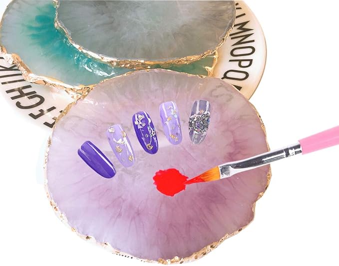 JASSINS Resin Nail Art Palette,Nail Art Painting Mixed Color Palette Gold Edge Nail Gel Color Makeup Display Board (Pink+Blue)