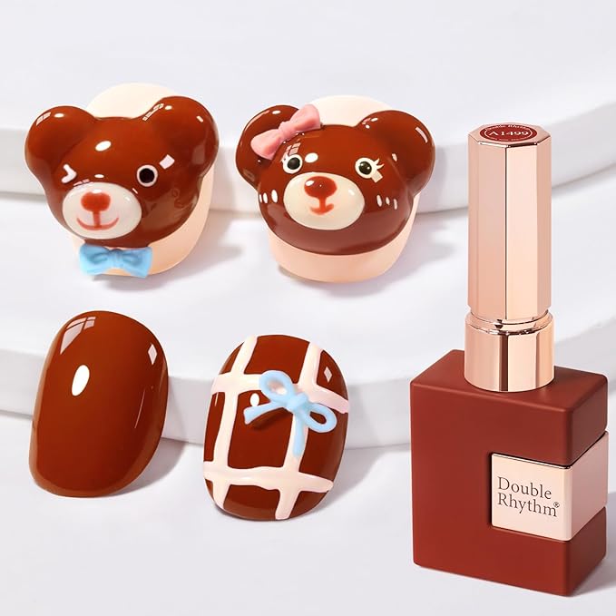 Double Rhythm 0.5 Oz Gel Nail Polish Neutral Natural Same Color Same Bottle Translucent Light Milky Pastel 15ML Manicure French Design Art DIY at Home (Red Brown-A1499)