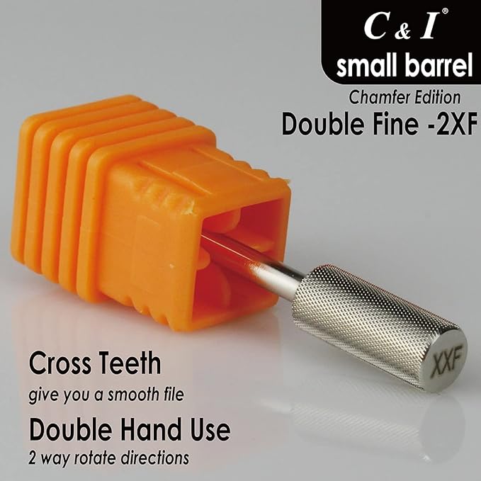 C & I Small Barrel Nail Drill Bit, Chamfer Edition, Professional Electric Nail File for Manicure Drill Machine, Remove Nail Gels, Acrylics, 3/32” (Double Fine -2XF)