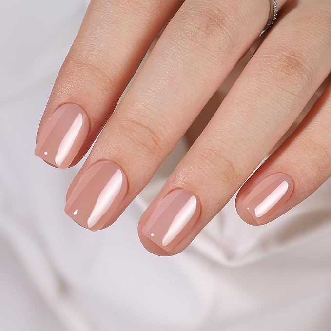 Chrome Press on Nails Kit Square Short Fake Nails Solid Color Designs Glossy Pink Thickened Salon Quality Acrylic Nails with Nails Glue Full Cover Stick on Nails for Women Nail Art DIY 32 Pcs