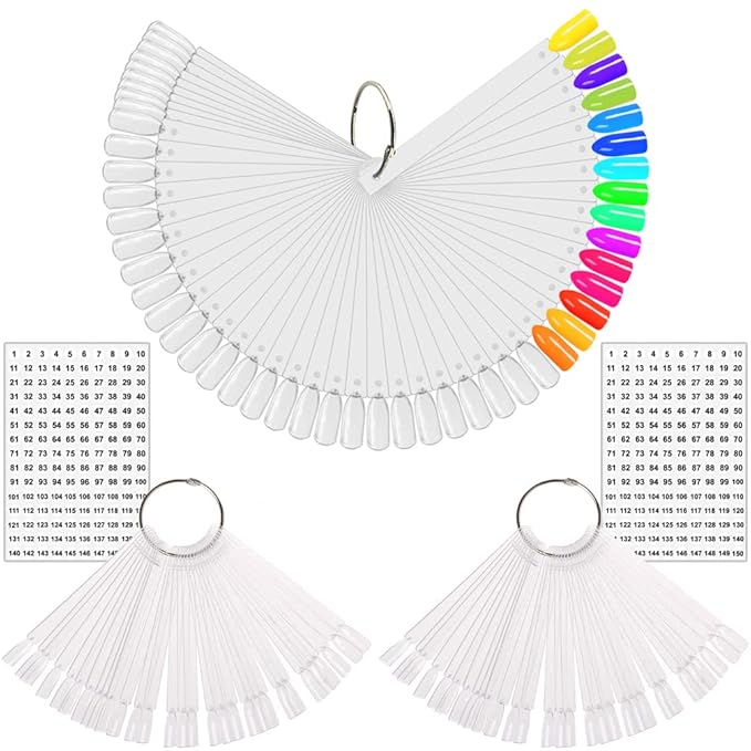 KINGMAS 150 Pcs Nail Swatches Sticks with Ring, Clear Nail Art Color Display False Nail Tips Polish Practice Sticks (1~150 Number Posted)