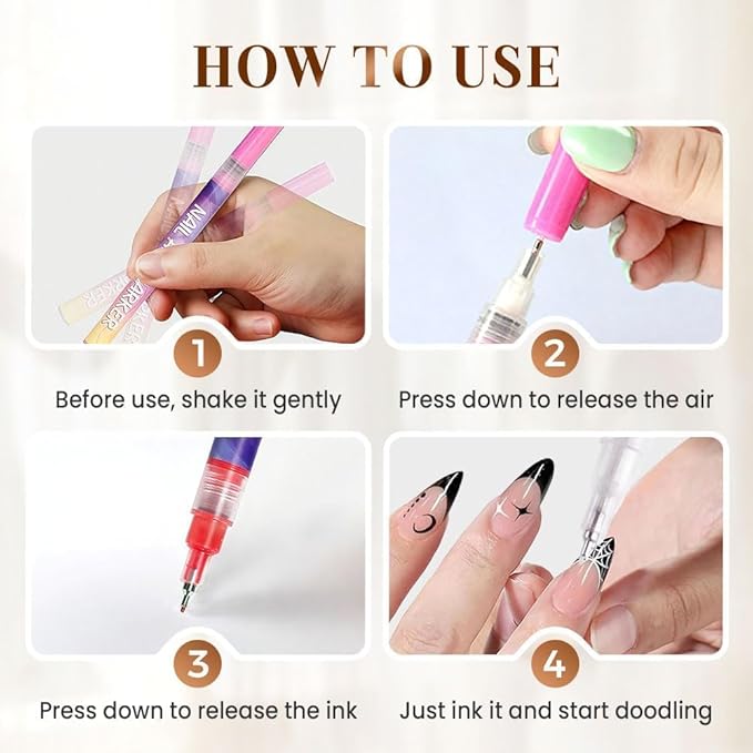 DIY Nail Art Design Tools, 12 Colors Nail Art Pens Set, Professional Nail Art Marker Pens for 3D Painting and Dotting