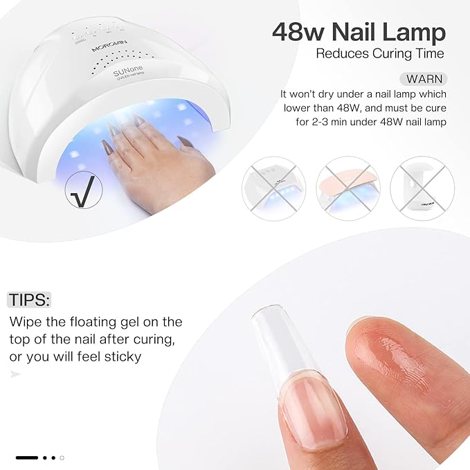Morovan Clear Builder Gel for Nails: UV/LED Hard Gel Kit - 2oz Strong 3D Sculpting Extension Strengthen Professional Art Manicure Set with Forms & Brush Supplies