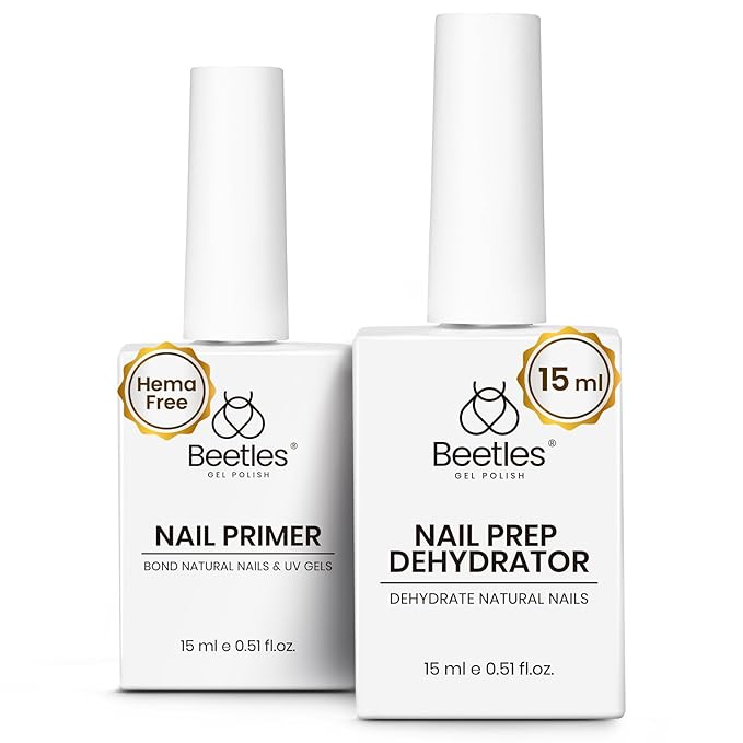 Beetles 15ml Nail Dehydrator and Primer - Acid Free & Hema-Free Natural Prep Dehydrate and Bond Primer for Acrylic Fast Dry Nail Supplies Professional Salons Set