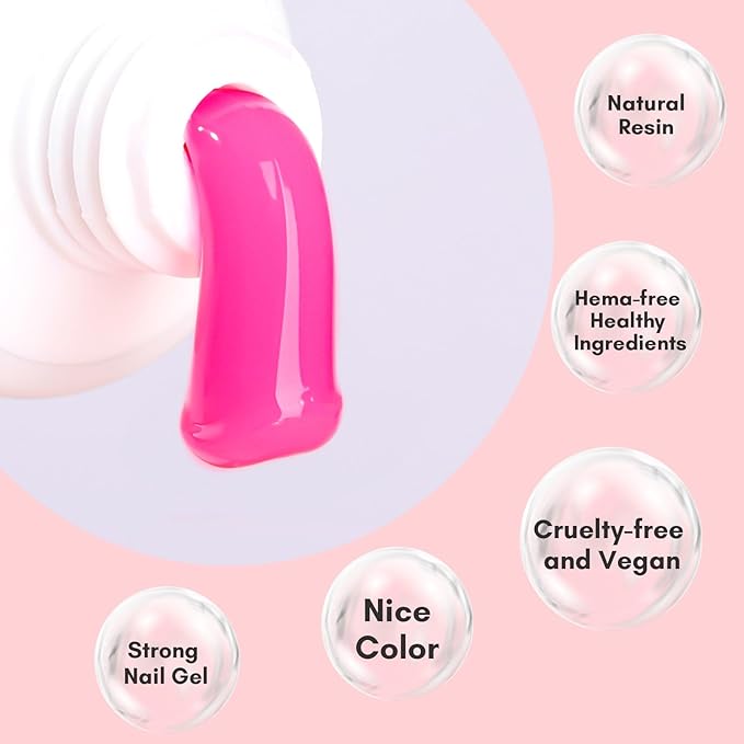 Makartt Hema-Free Poly Nail Gel, Hema-Free Gel Builder for Extension, Dark Hot Pink Color 50ML, Natural-Looking Strengthener 3D Diy Hard Gel Salon Manicures Supplies At Home-Flamingo