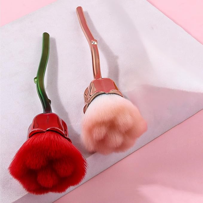 WOKOTO 2pcs Red And Gold Rose Shape Nail Dust Brushes Make Up Brush Set Nail Art Powder Remover Brushes Soft Foundation Brush Cleaning Dust Cleaner Brush For Nail Trimming Cleaning Tools For Nails