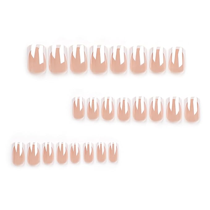 French Tip Press on Nails Short Square Fake Nails Chrome Mirror False Nails Press ons Shiny Nature Glue on Acrylic Nails Glossy Full Cover Stick on Nail for Women Manicure Decoration 24Pcs