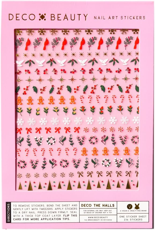 Deco Beauty Deco The Halls- Super Thin & Easy-to-Apply Nail Art with the Cutest Designs - Durable & Long-Lasting Nail Art Stickers and Decals for Women, for DIY At-Home Manicures & Salon-Quality Nails