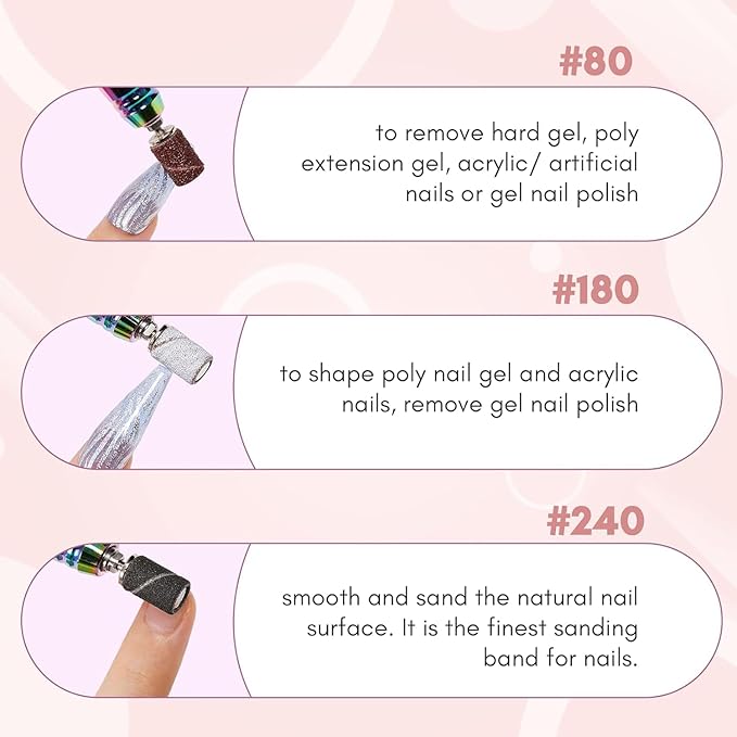 Makartt Sanding Bands for Nail Drill-100 Pcs Nail File Sanding Bands for Drill Bits #180 Medium Grits for Acrylic Nails Gel Removing and Shaping, Upgrade Thicker Durable Sanding Drill Bit, White
